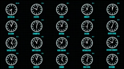Time Zone Analog Clock By HUD Futuristic Element Concept. Stock Footage 85109878
