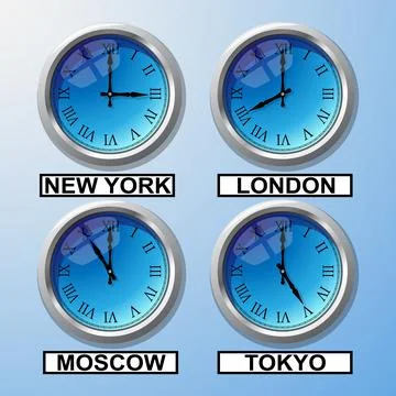 Time Zone Clocks Stock Illustration