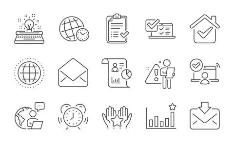 Time zone, Efficacy and Globe icons set. Online survey, Online access and Stock Illustration