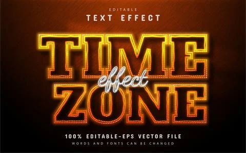Time zone text effect neon style 스톡 일러스트