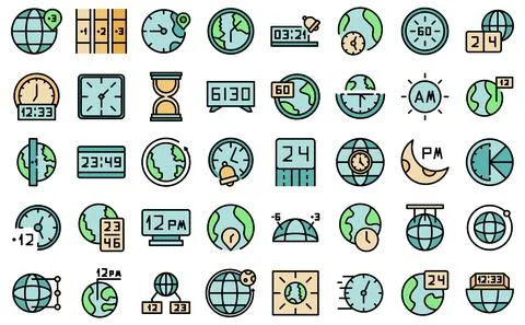 Time zones icons set vector flat Stock Illustration