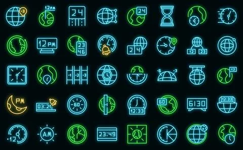 Time zones icons set vector neon イラスト素材