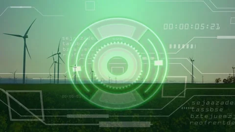 Timecode incrementing, neon HUD overlay pulsing, rotating rings, scrolling data 動画素材 332544823