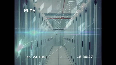 Timecode incrementing overlaying data on racks fading shifting receding to Video stock 313492969
