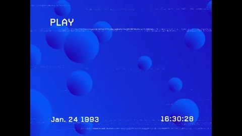 Timecode updating initiating blue spheres drifting inward, scanlines flickering, Video stock 328584296