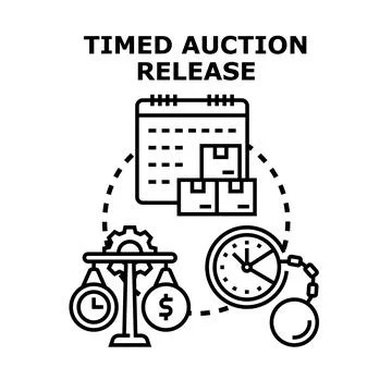 Timed auction release concept illustration with planning and delivery Stock Illustration
