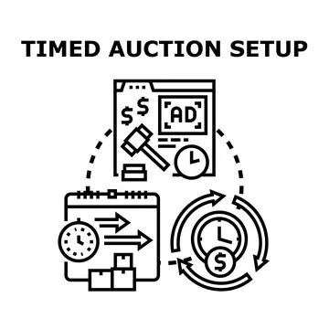 Timed auction setup process concept evaluating online bidding Stock Illustration