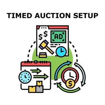 Timed auction setup process concept evaluating online bidding Stock Illustration