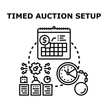 Timed auction setup process with schedule and price Stock Illustration