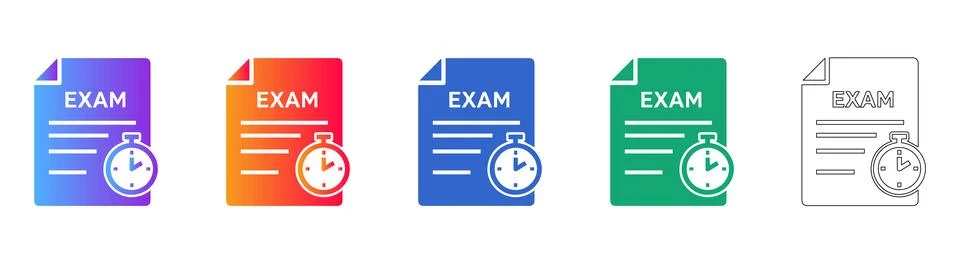 Timed Exam Document Icon Set in Multiple Styles Stock Illustration