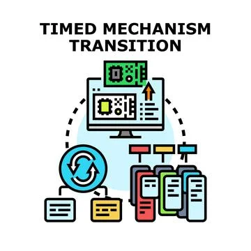 Timed mechanism performing data transition process Stock Illustration