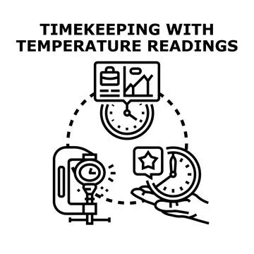 Timekeeping and temperature readings concept measuring process Stock Illustration