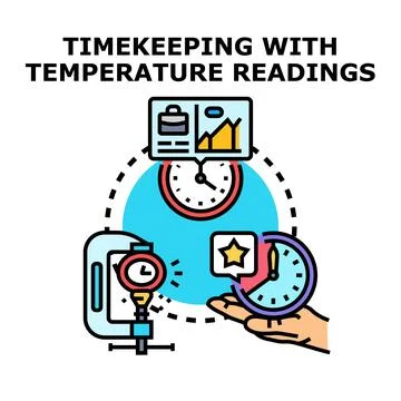 Timekeeping and temperature readings concept measuring process Stock Illustration