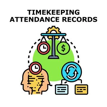 Timekeeping attendance records and resource management concept Stock Illustration