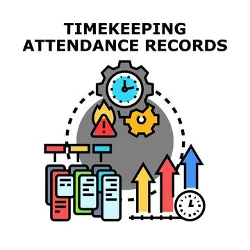 Timekeeping attendance records system managing employee data Stock Illustration