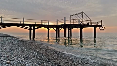 Timelabs, sunset on the background of the pier Video stock 170010136