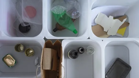 Timelapce of garbage recycle. sorting paper, plastic, jars. glass bottle Stock Footage 126698959