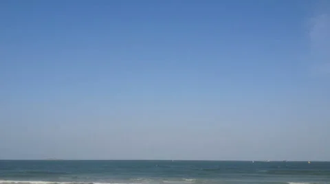 Timelape Beach Scene With Blue Sky, Waves, Boat Stock Footage 37340704