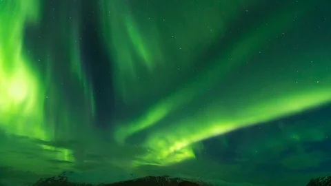 Timelape of dancing Aurora borealis or nothern light at hofn iceland Video stock 88377697