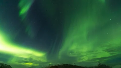 Timelape of dancing Aurora borealis or nothern light at hofn iceland Stock Footage 88378309