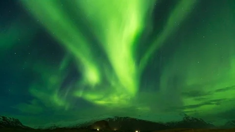 Timelape of dancing Aurora borealis or nothern light at hofn iceland Video stock 88402240