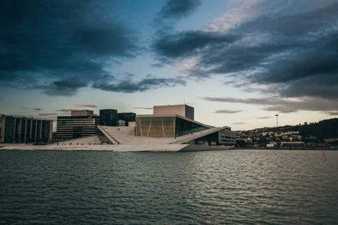 Timelape of Oslo Opera at sunset Video stock 52747493
