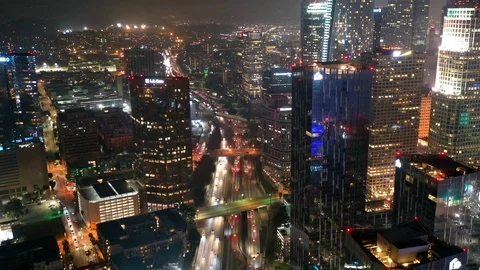 Timelaps Hyperlapse Traffic DTLA DownTown Drone Los Angeles California Stock Footage 125012664