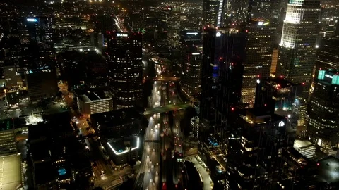 Timelaps Hyperlapse Traffic DTLA DownTown Drone Los Angeles California Stock Footage 125012698
