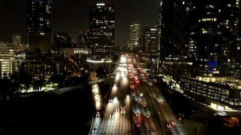 Timelaps Hyperlapse Traffic DTLA DownTown Drone Los Angeles California Stock Footage 125012701