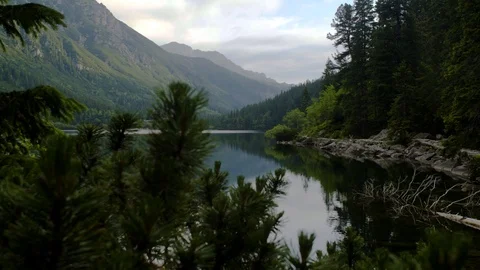Timelaps of lake in the mountains among trees 4k HDR H264 Stock Footage 88274542