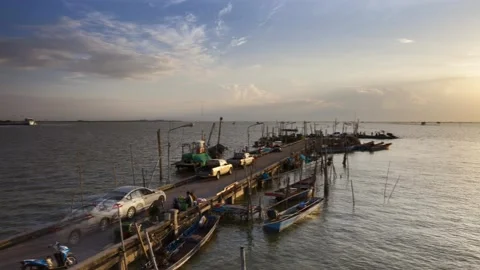 Timelaps of local jetty that local people use for loading &amp; supply fresh seaf Stock Footage 133080122