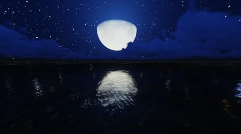 Timelaps of night ocean with large moon ad fast motion of clouds Stock-Footage 57321928