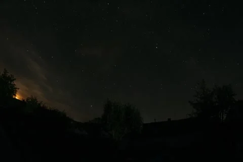 Timelaps of the night sky in the village Stock Footage 280464780