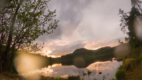Timelaps Of A Rainy Lake With Sunset Stock Footage 259168629