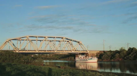 Timelaps. the Ship Sails Under the Bridge Stock Footage 62947862