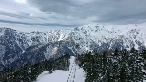 Timelaps shot : Shinhotaka Ropeway, Cable car station, Takayama Gifu, Japan Stock Footage 123265968