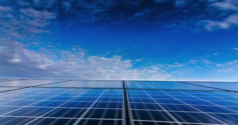 Timelaps of solar cell panel with dark sky to clear sky Stock Footage 65368426