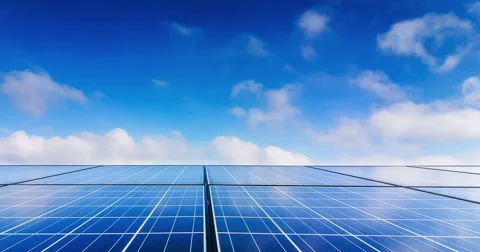 Timelaps of solar cell panel with dark sky to clear sky Stock Footage 65368434