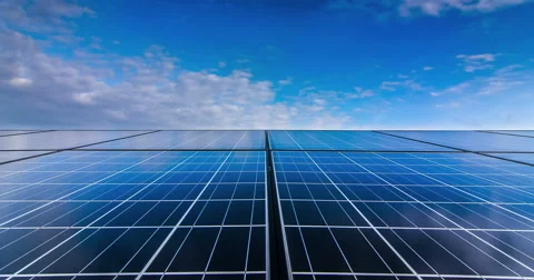 Timelaps of solar cell panel with dark sky to clear sky Stock-Footage 65373984