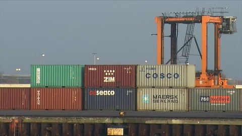 Timelaps of special vehicle moving containers Stock Footage 104090630