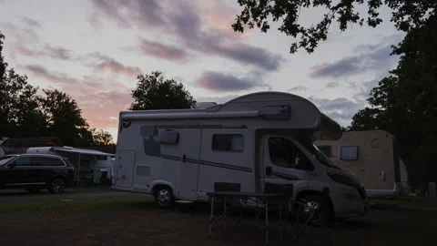 Timelaps with the view on a Campervan at a Campground Video stock 149596440