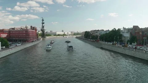 Timelaps view of river with sightseeings on its banks Stock Footage 79919782