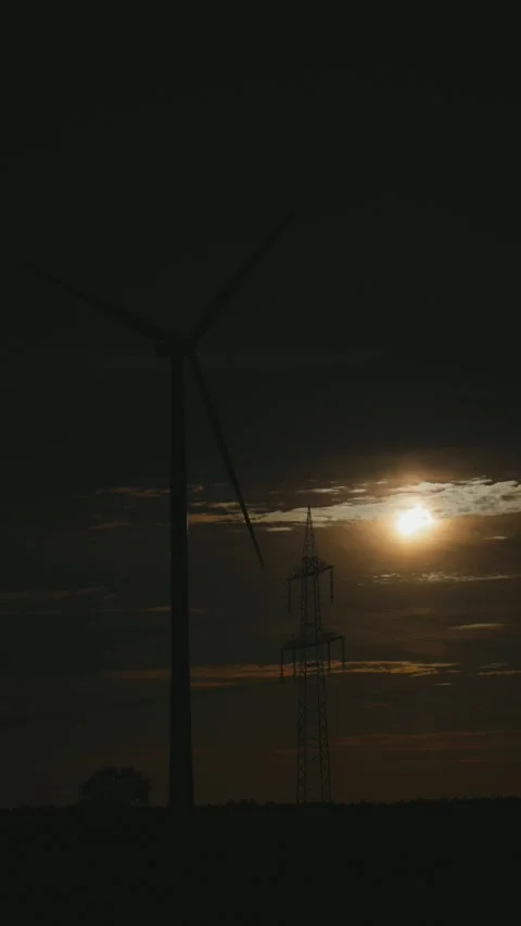 Timelapse, 10x, wind power plant, high-voltage pylon, sun, clouds, partial solar Stock Footage 342188463