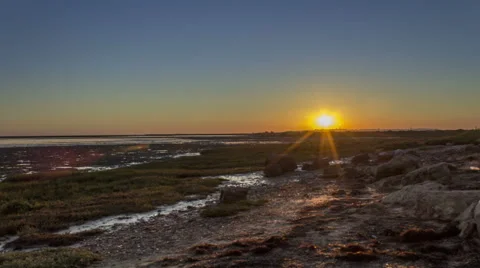 Timelapse 27-09-2015 - Ria Formosa Sunset and Full Moon Rise Stock Footage 55320937