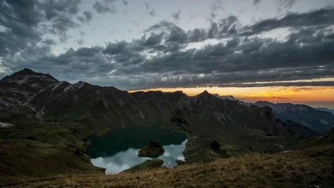Timelapse 4K Clouds Lake Reflection Bavaria Alps Schrecksee Allgaeu Mountains Stock-Footage 131139736