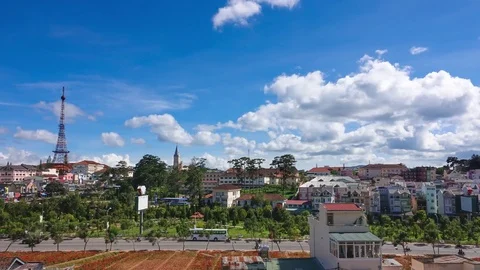 Timelapse 4k of Dalat city on sky clear , Vietnam Stock Footage 70167147