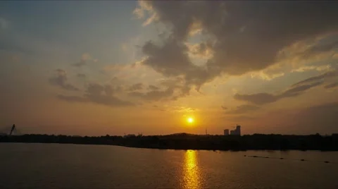 Timelapse 4K Sunset with moving clouds at Putrajaya, Malaysia Stock Footage 46963563
