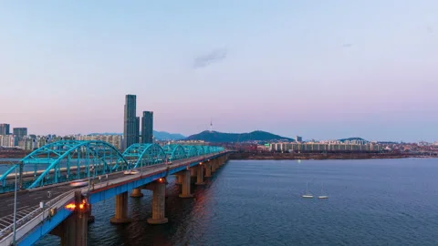 TimeLapse 4K time lapse video Korea,Seoul at night, South Korea city skyline at Stock Footage 228440598