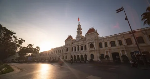 Timelapse 4k video panorama view of the Ho Chi Minh City Hall Stock Footage 120730448