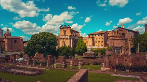 Timelapse 4K, wide panoramic of the Archaeological Park of Colosseum Video stock 155249425